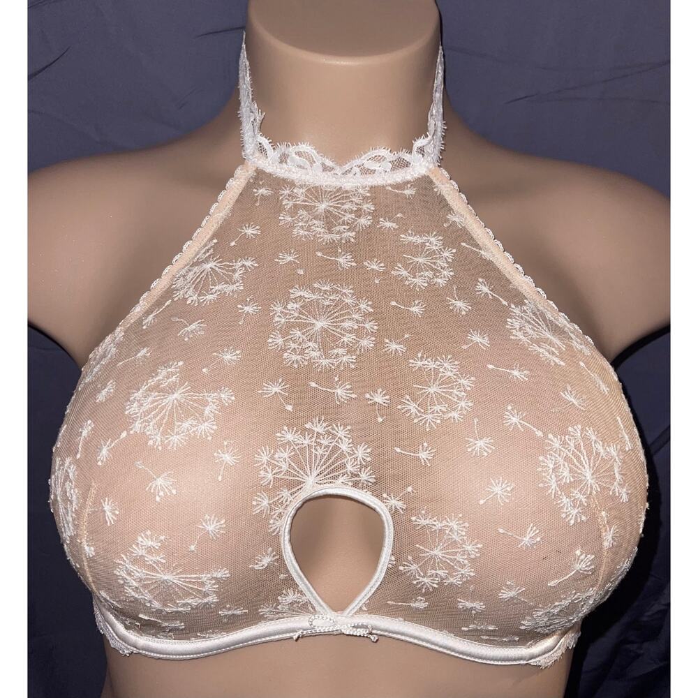 34D WHITE DANDELION SHEER LACE VICTORIA'S SECRET BRALETTE